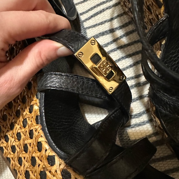 🥐 Tory Burch Dalcin Wicker Platform BOHO Leather Strappy Wedge Espadrilles - Picture 9 of 14